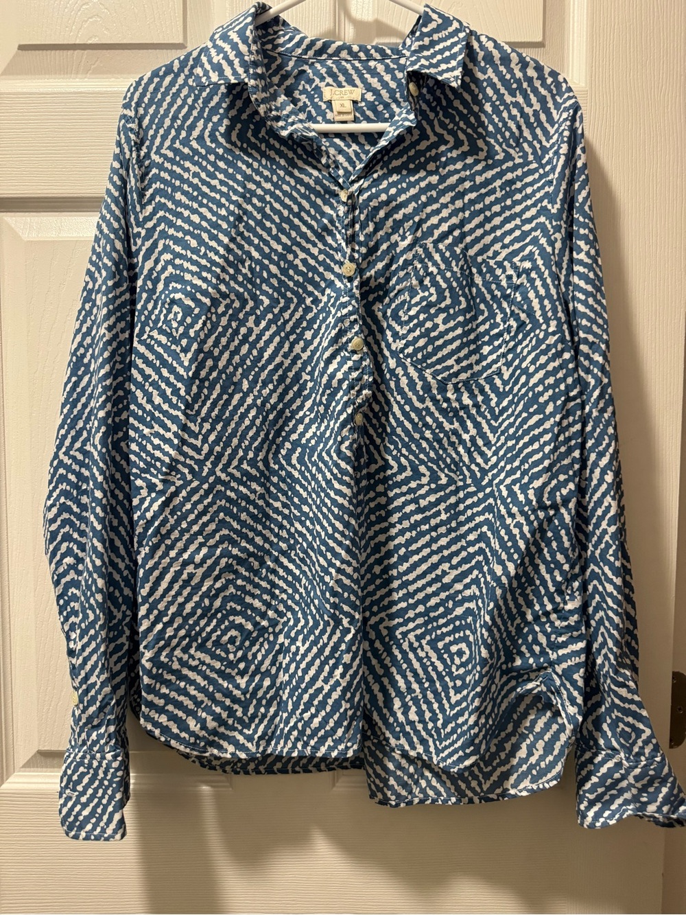 J. Crew Women's Blue & White Patterned Button-Down Shirt